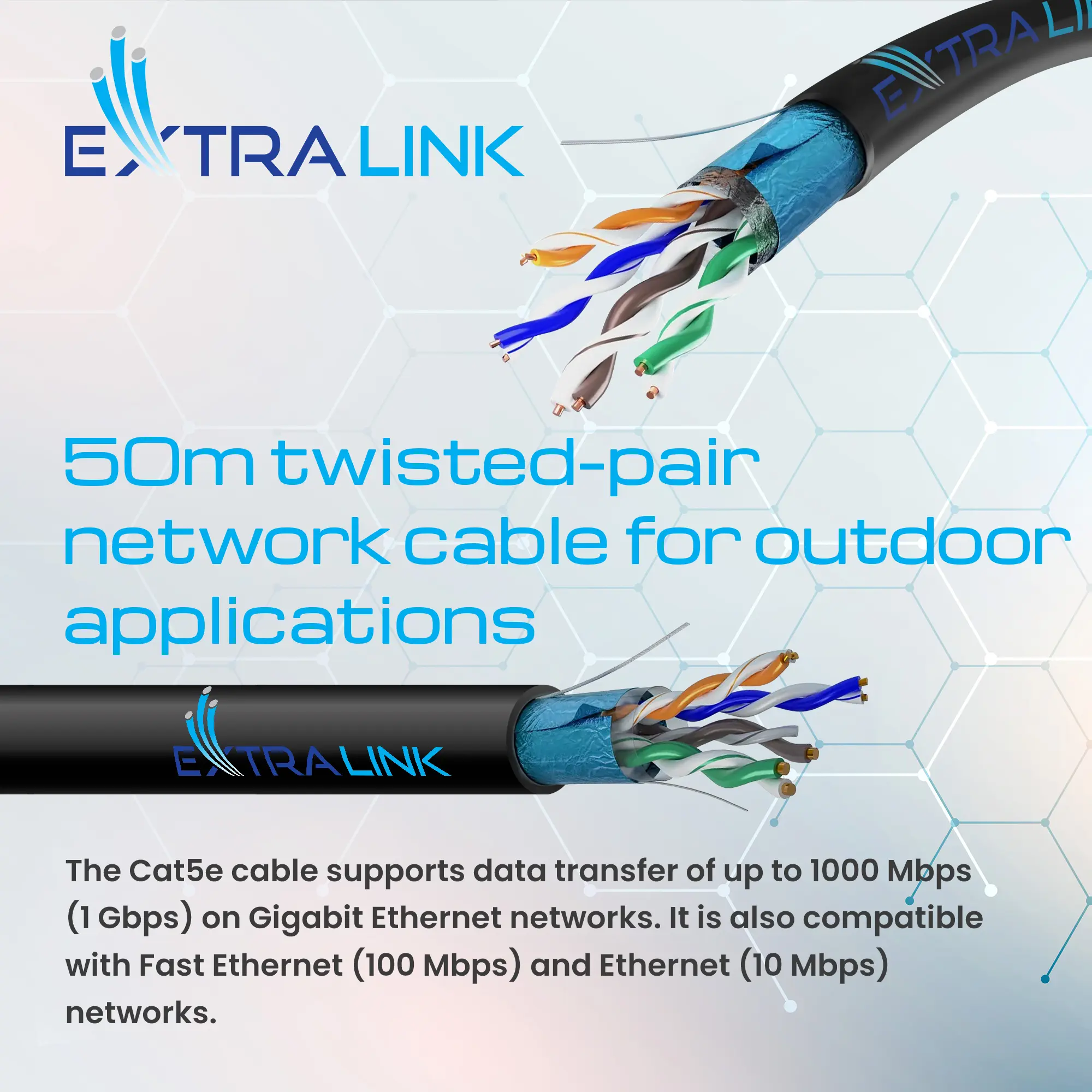 Extralink CAT5E FTP (F/UTP) Outdoor | Twisted pair | 50M, EXTRALINK EX.32341 5906168632341