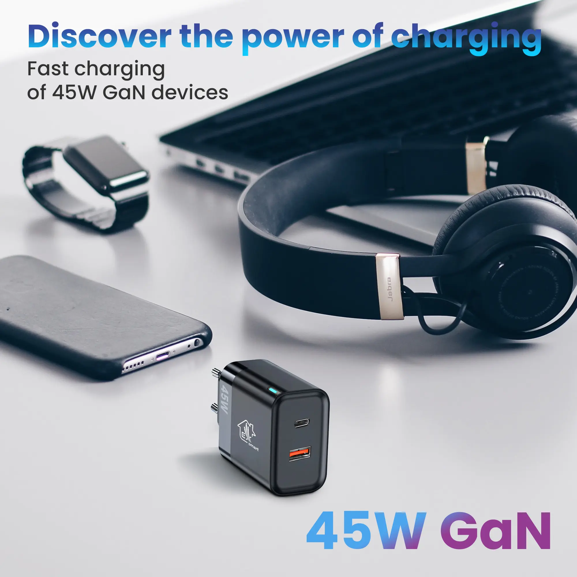 Extralink Smart Life Fast Charger 45W GaN | Charger | USB-C, USB-A, EXTRALINK CHARESL05 5906168632860