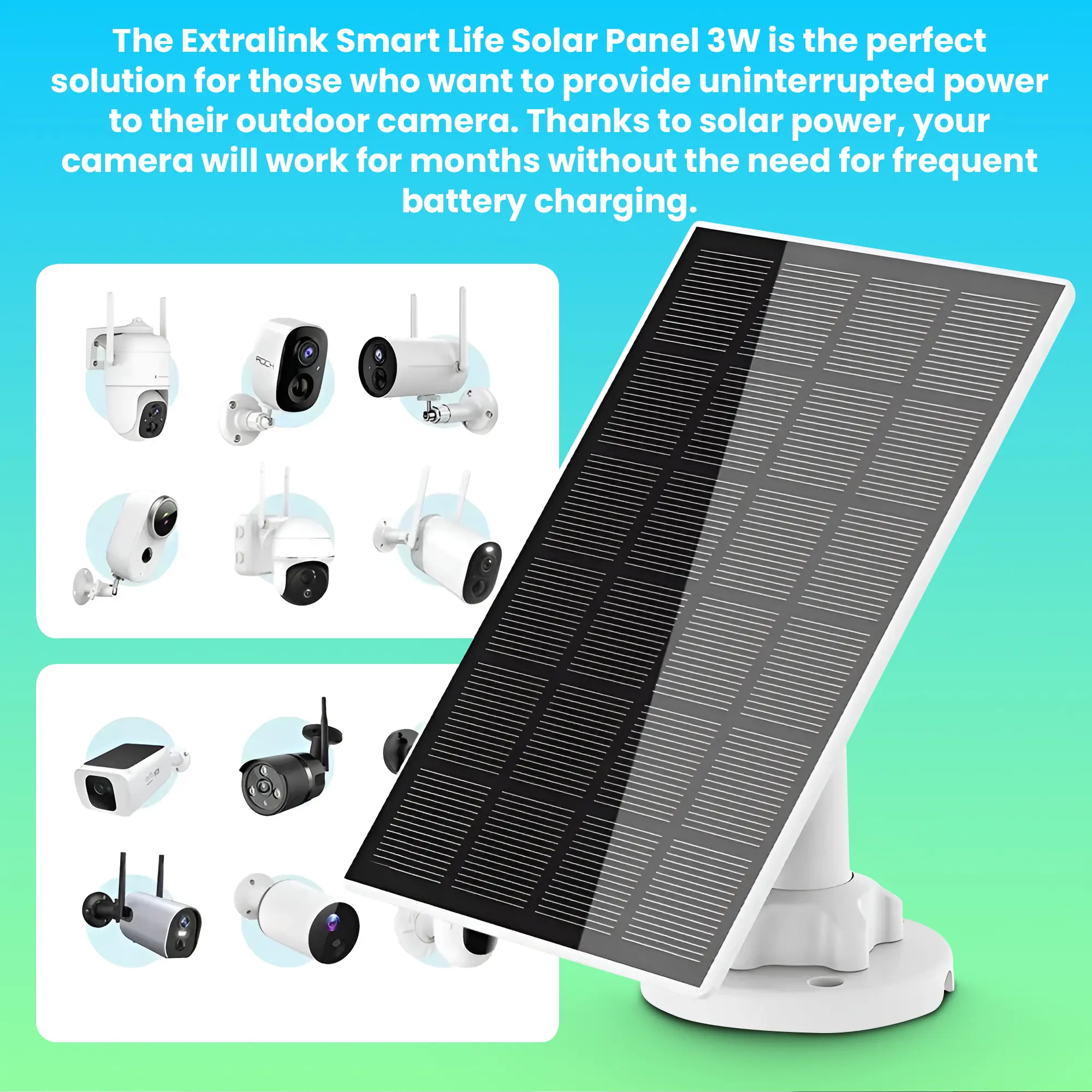 Extralink Smart Life Solar Panel | Universal solar panel for cameras | 3W, USB-C, IP65, EXTRALINK EX.34956 5906168634956