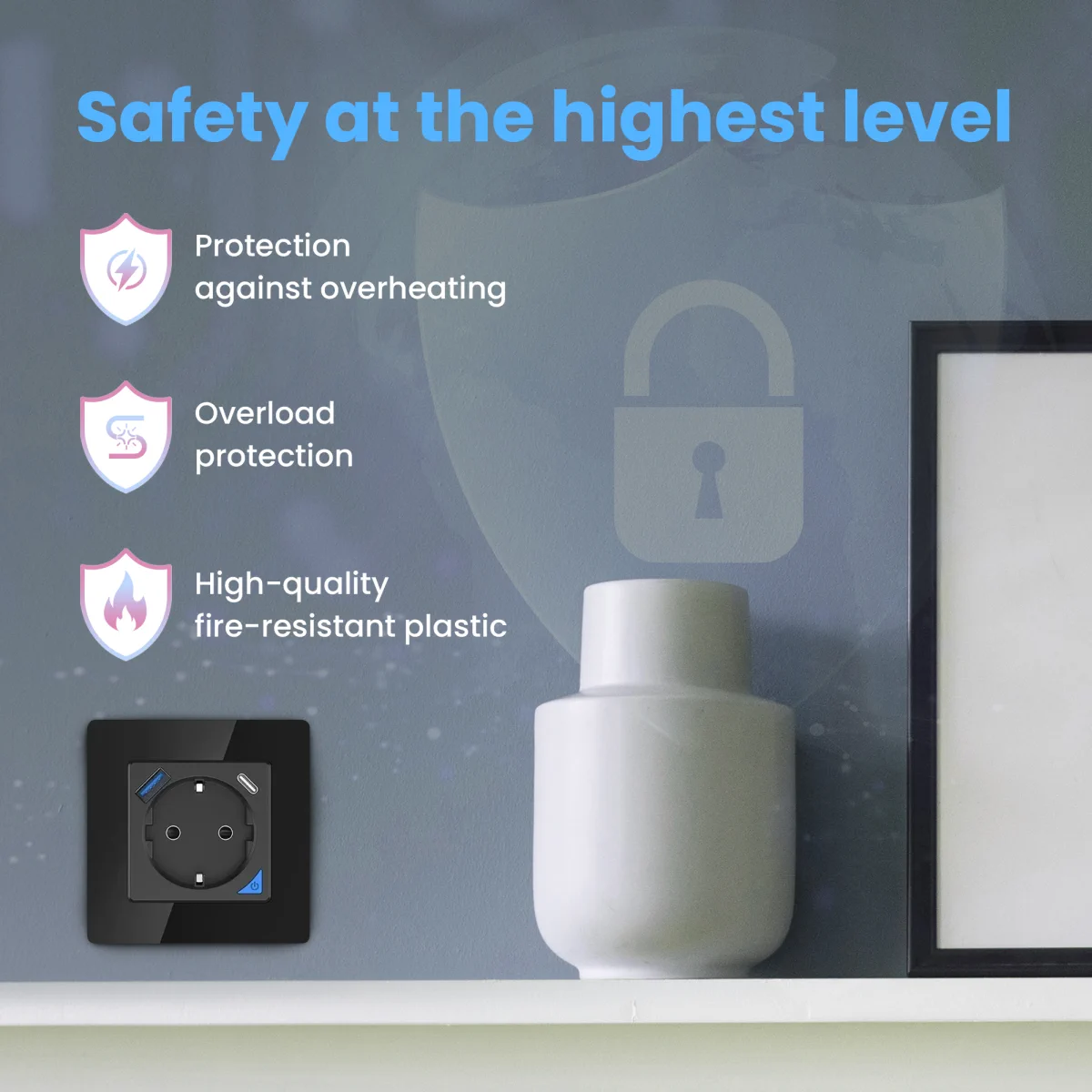 Extralink Smart Life Wall Socket Set Pro | Smart socket + frame set | Color Black, 230V, 1x USB A, 1x USB C, WiFi, Tuya, EXTRALINK EX.35748 5906168635748