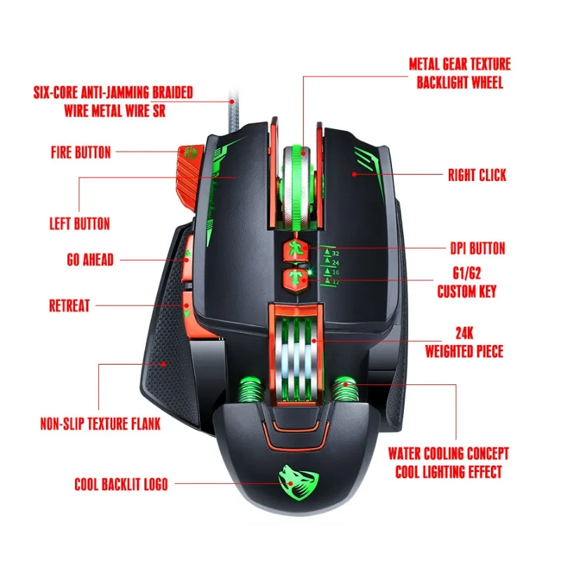 Extralink Gaming Mouse V9 | Gaming mouse | wired, optical, 6400dpi, 8 buttons, LED backlight, EXTRALINK EX.36189 5906168636189