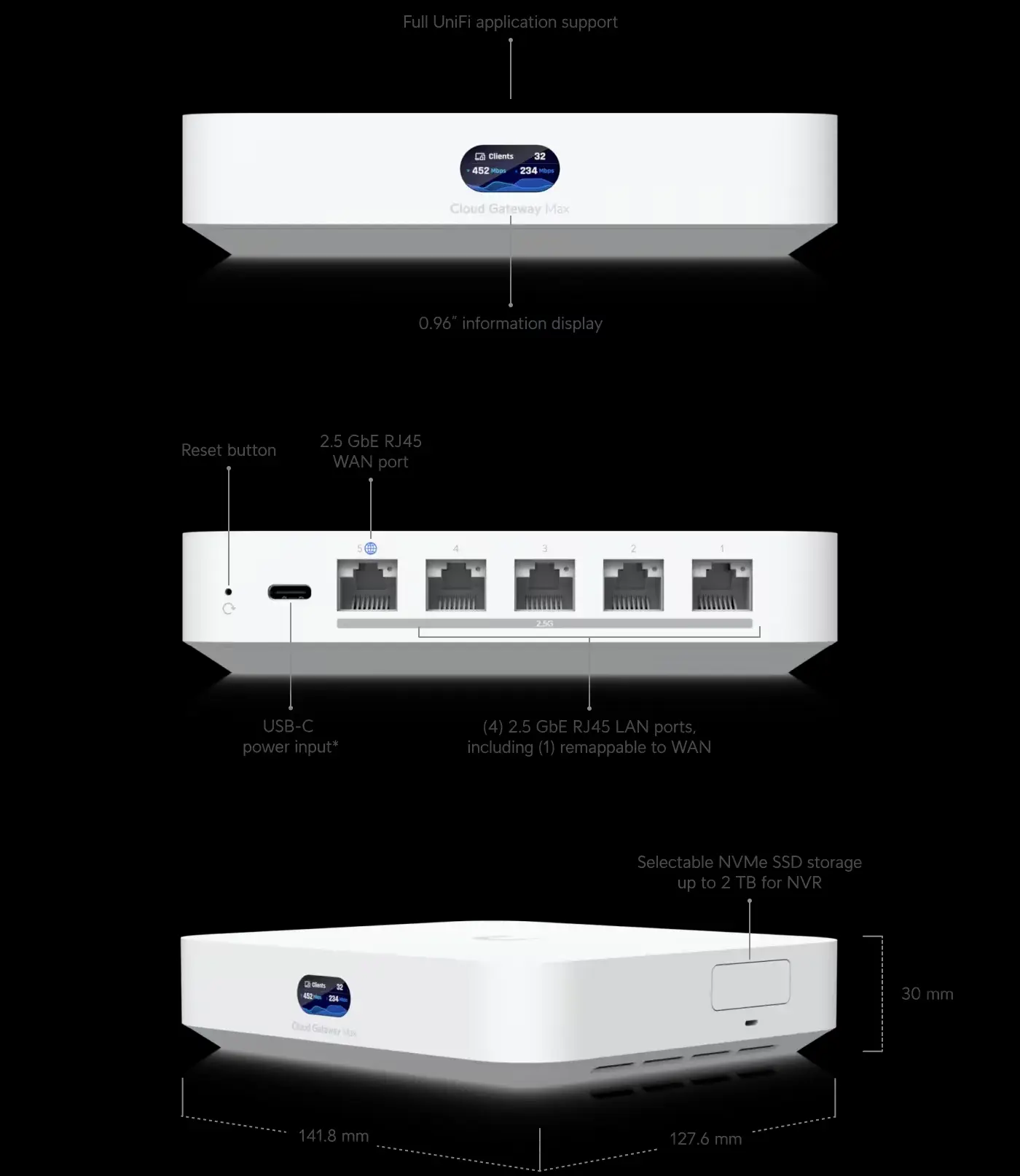 Ubiquiti UCG-MAX-EU | Gateway | 512 GB NVMe SSD, 4x 2.5G LAN, 1x 2.5G WAN, UBIQUITI UCG-MAX-EU 0810084697122