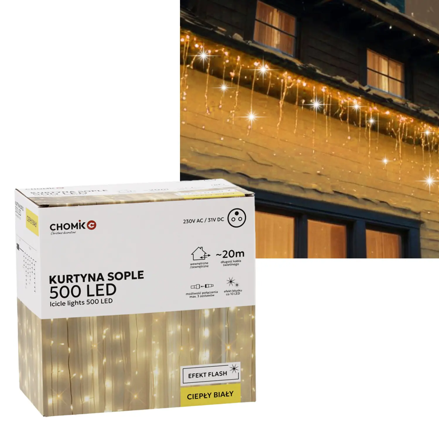 Extralink Icicle Curtain, 500L Warm White + Cool Flash, Length 3 + 20 m, EXTRALINK EX.73202 5900779879881