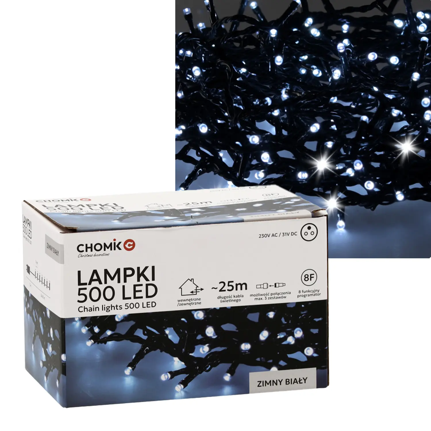 EXTRALINK LAMPKI LED 500L ZIMNY BIAŁY, DŁ. 3 + 25 M WEWN/ZEWN *9577, EXTRALINK EX.73288 5900779879577