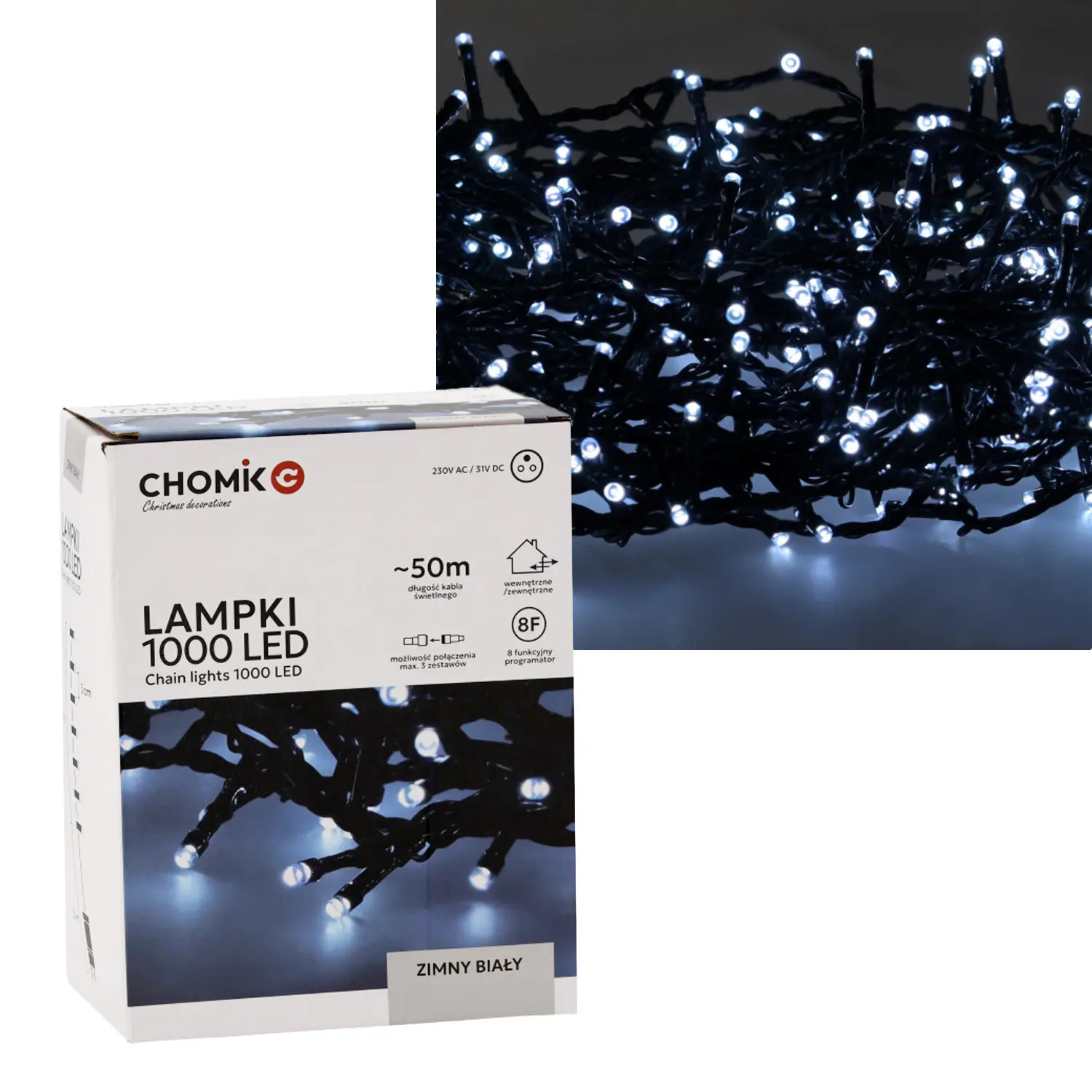 EXTRALINK LAMPKI LED 1000L ZIMNY BIAŁY DŁ. 3 + 50 M WEWN/ZEWN *9638, EXTRALINK EX.73295 5900779879638