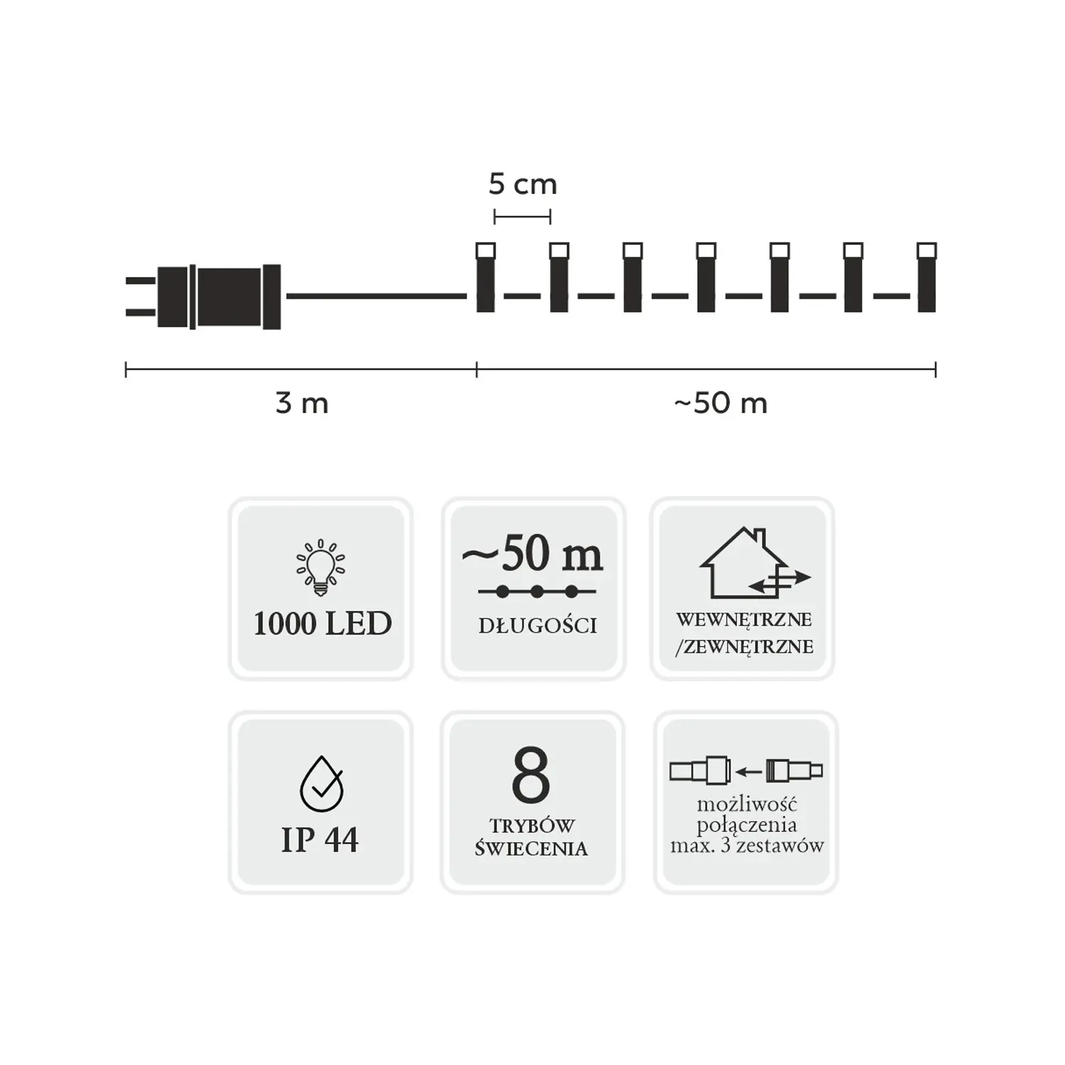EXTRALINK LAMPKI LED 1000L ZIMNY BIAŁY DŁ. 3 + 50 M WEWN/ZEWN *9638, EXTRALINK EX.73295 5900779879638