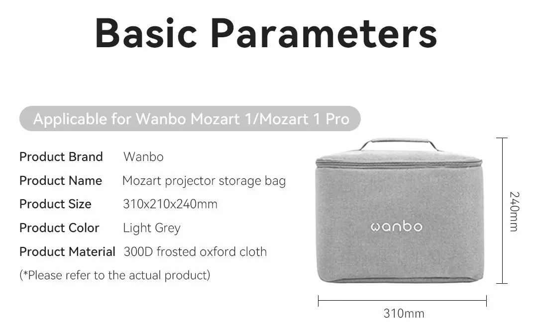 Wanbo Projector Bag | for Mozart 1, Mozart 1 Pro, DaVinci 1 Pro | Gray, WANBO WANBO BAG FOR MOZART, DAVINCI 6970885350450