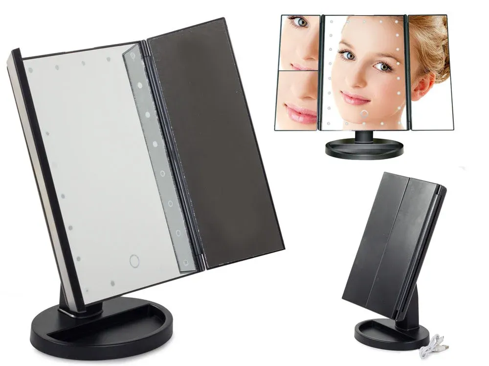 Extralink | Makeup mirror | with magnification, black, extendable, illuminated, with stand, EXTRALINK EX.23803 5907207223803