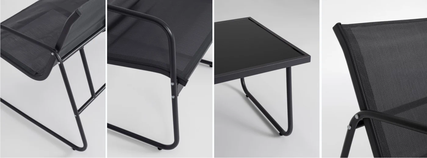 Black Forest Garden Furniture Set, Texteline Two Chairs + Lounger + Folding Table Black, EXTRALINK L-0358 5907207224442