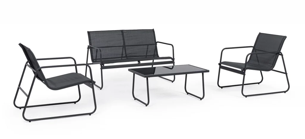 Black Forest Garden Furniture Set, Texteline Two Chairs + Lounger + Folding Table Black, EXTRALINK L-0358 5907207224442