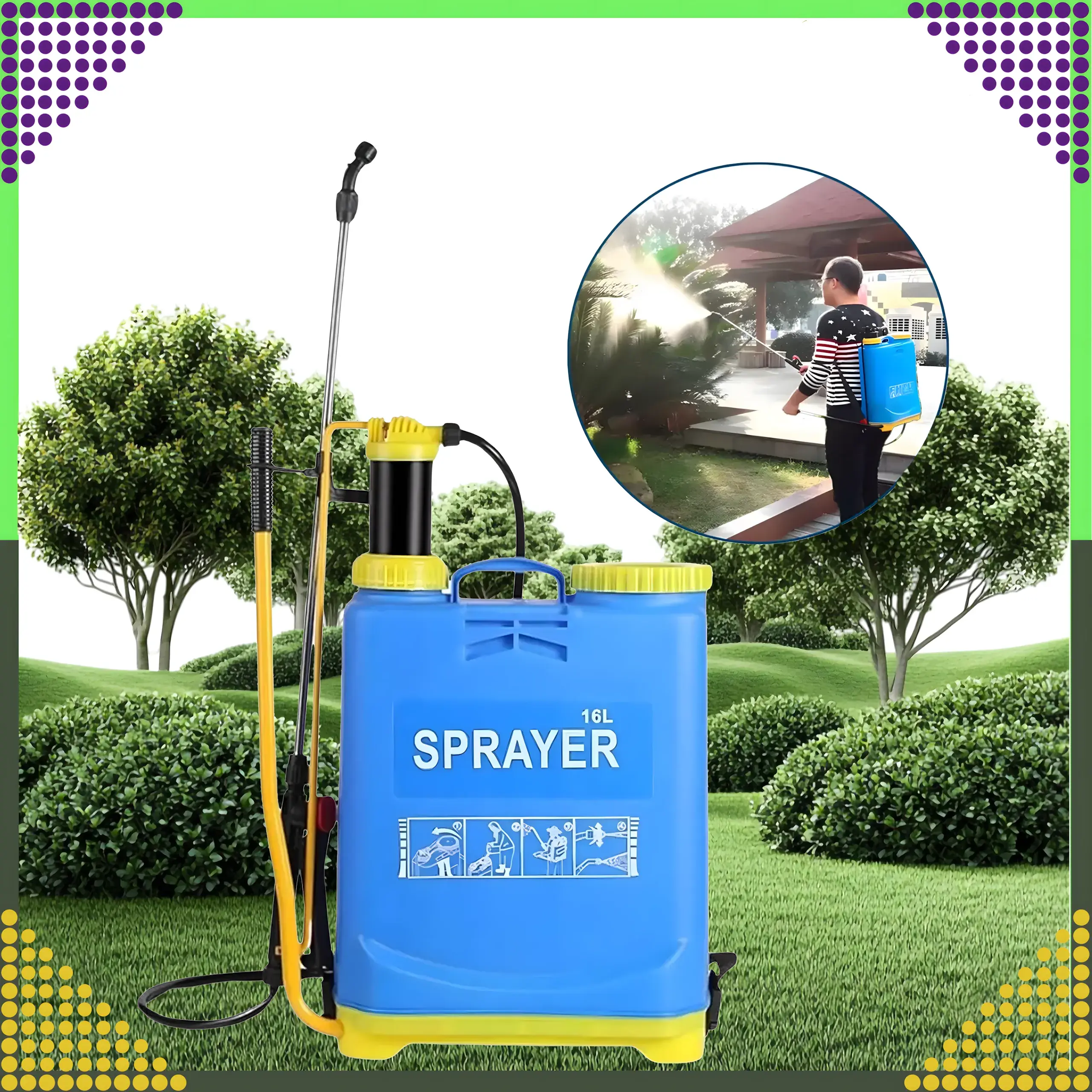 16L Black Forest Backpack Sprayer, Pressure Garden Sprayer with Hose and Nozzles, EXTRALINK EX.24725 5907207224725