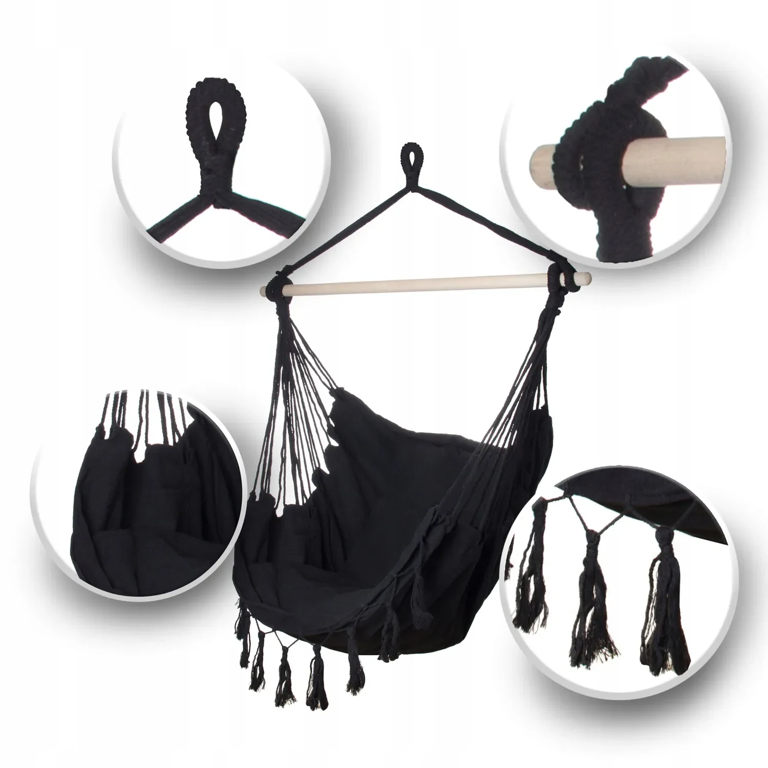 Black Forest Hammock, Brazilian Chair 100x130cm Black, EXTRALINK EX.25296 5907207225296