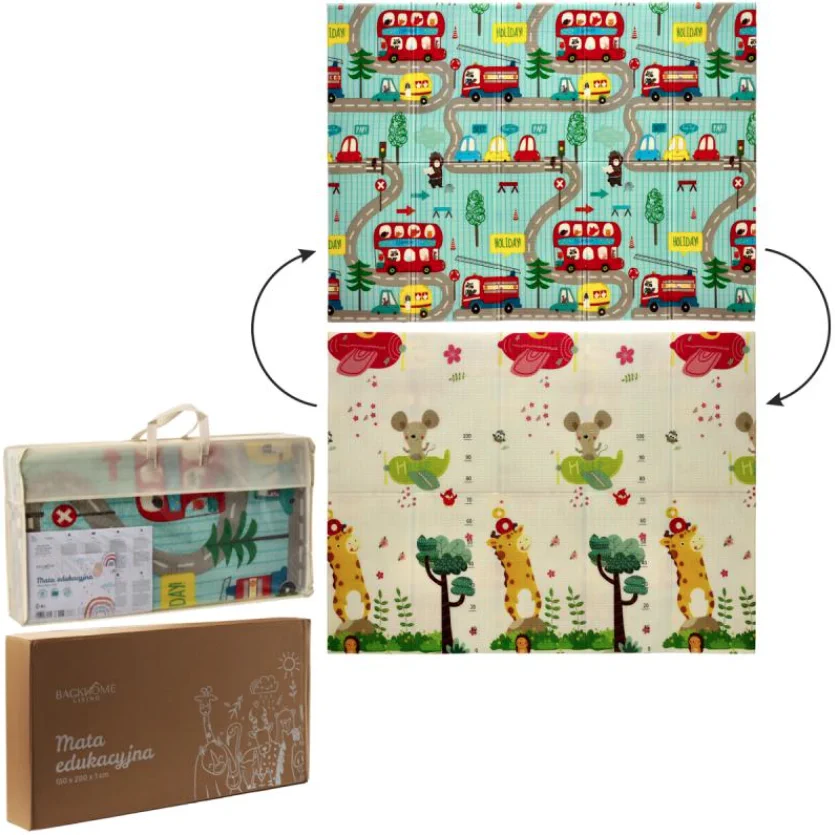 EXTRALINK DWUSTRONNA MATA EDUKACYJNA STYMULUJĄCA 150x200x1 CM SKŁADANA SAMOCHODY-SAMOLOTY + TORBA - 4305, EXTRALINK EX.27870 5907207227870