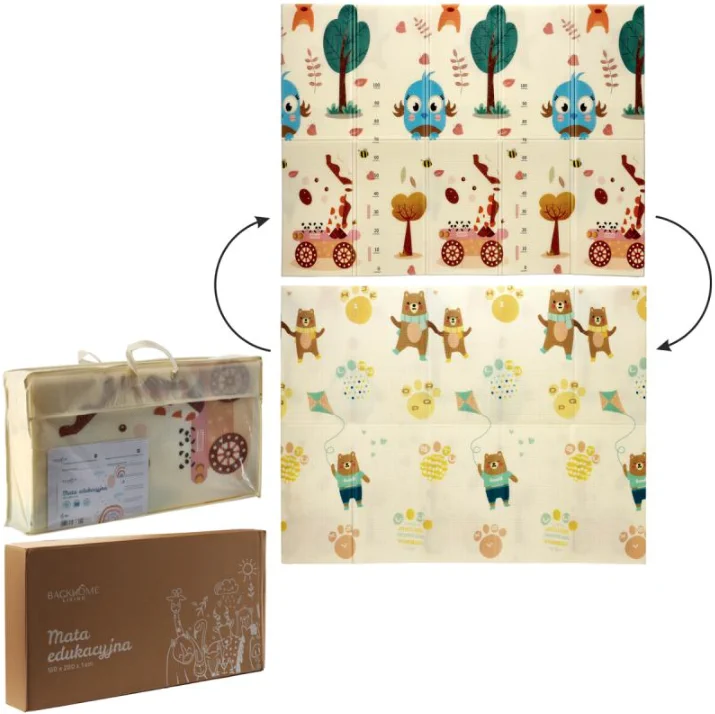 EXTRALINK DWUSTRONNA MATA EDUKACYJNA STYMULUJĄCA 150x200x1 CM SKŁADANA ZWIERZĘTA-MISIE + TORBA - 4312, EXTRALINK EX.27887 5907207227887