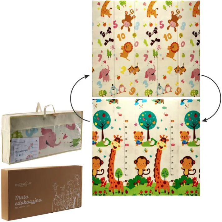 EXTRALINK DWUSTRONNA MATA EDUKACYJNA STYMULUJĄCA 180x200x1 CM SKŁADANA ZWIERZĘTA-CYFRY + TORBA - 4367, EXTRALINK EX.27931 5907207227931