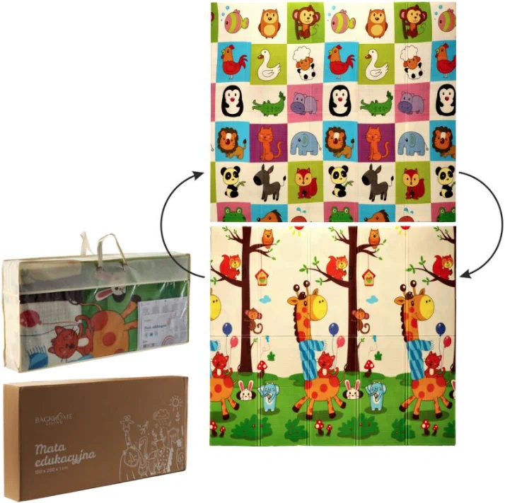 EXTRALINK DWUSTRONNA MATA EDUKACYJNA STYMULUJĄCA 180x200x1 CM SKŁADANA ZWIERZĘTA + TORBA - 4374, EXTRALINK EX.27948 5907207227948