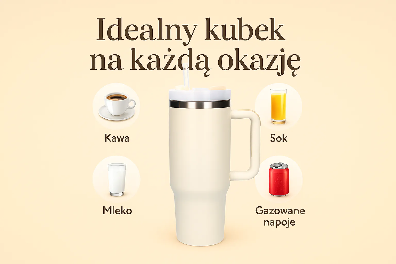 Black Forest | Thermo mug with straw | thermos with handle, 1200ml, beige, EXTRALINK EX.28617 5907207228617