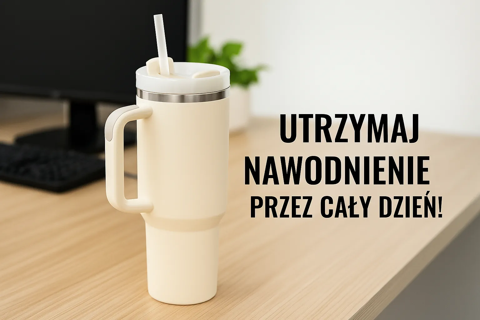 Black Forest | Thermo mug with straw | thermos with handle, 1200ml, beige, EXTRALINK EX.28617 5907207228617