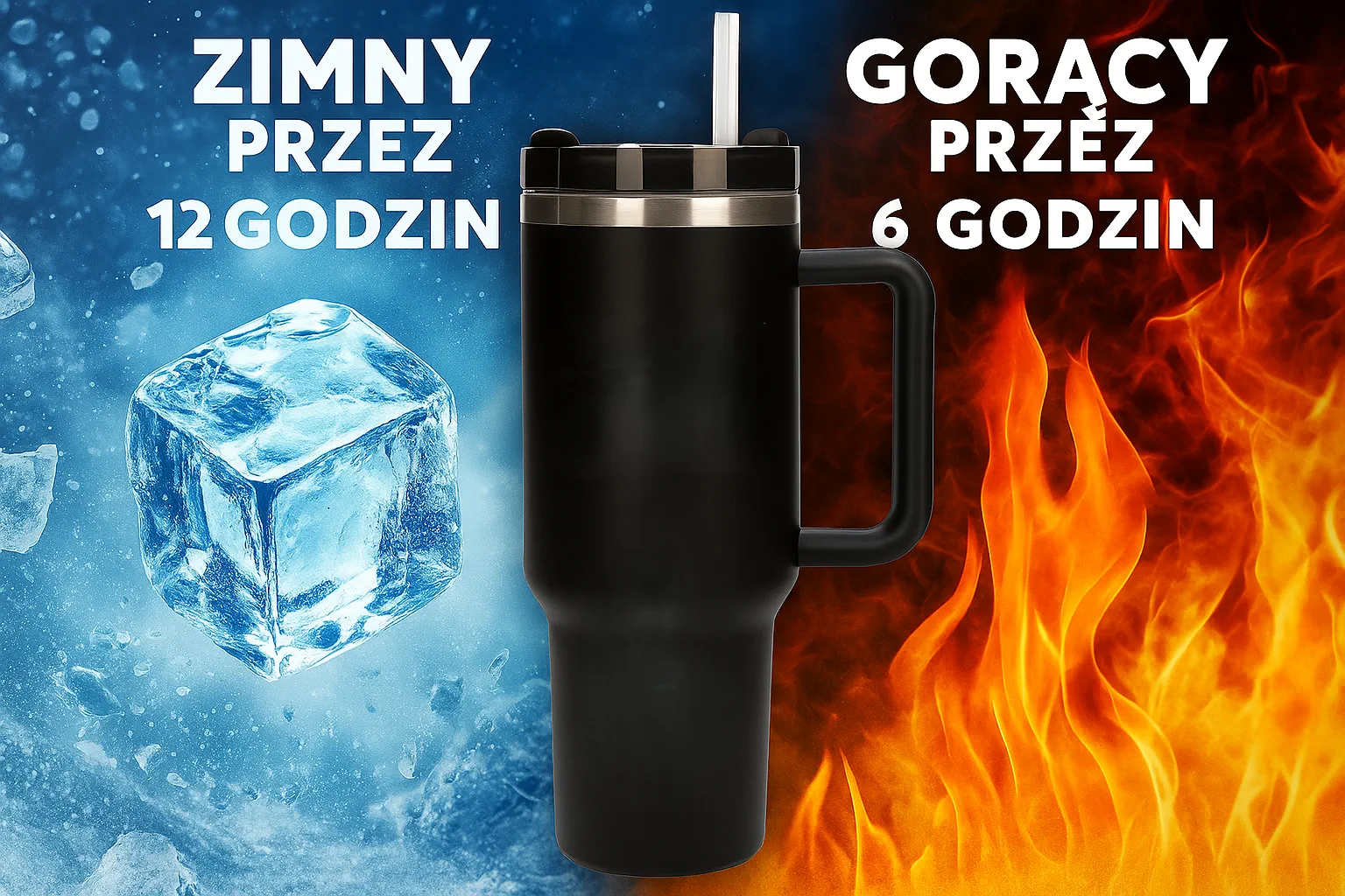 Black Forest | Thermo mug with straw | thermos with handle, 1200ml, black, EXTRALINK EX.28600 5907207228600