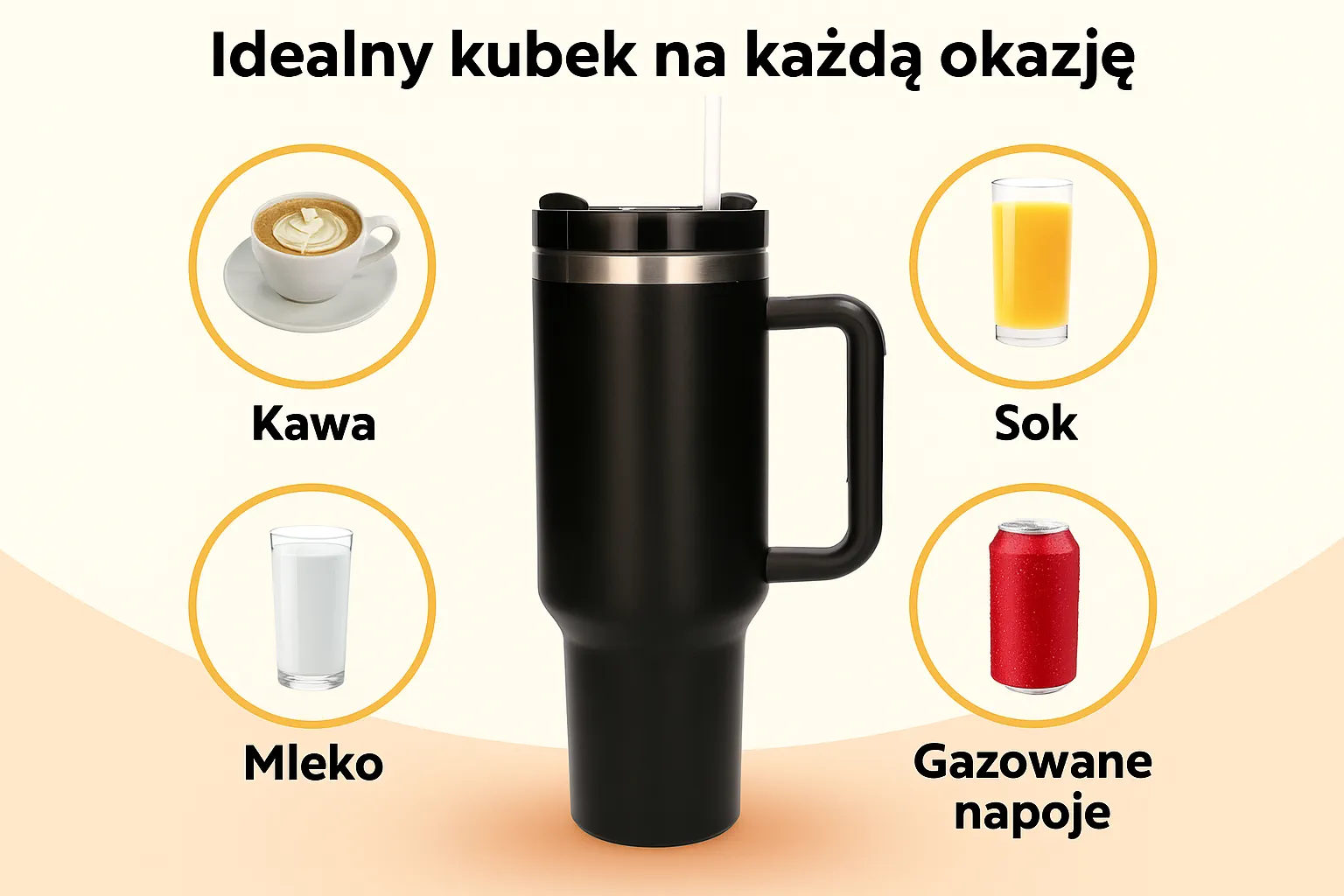 Black Forest | Thermo mug with straw | thermos with handle, 1200ml, black, EXTRALINK EX.28600 5907207228600
