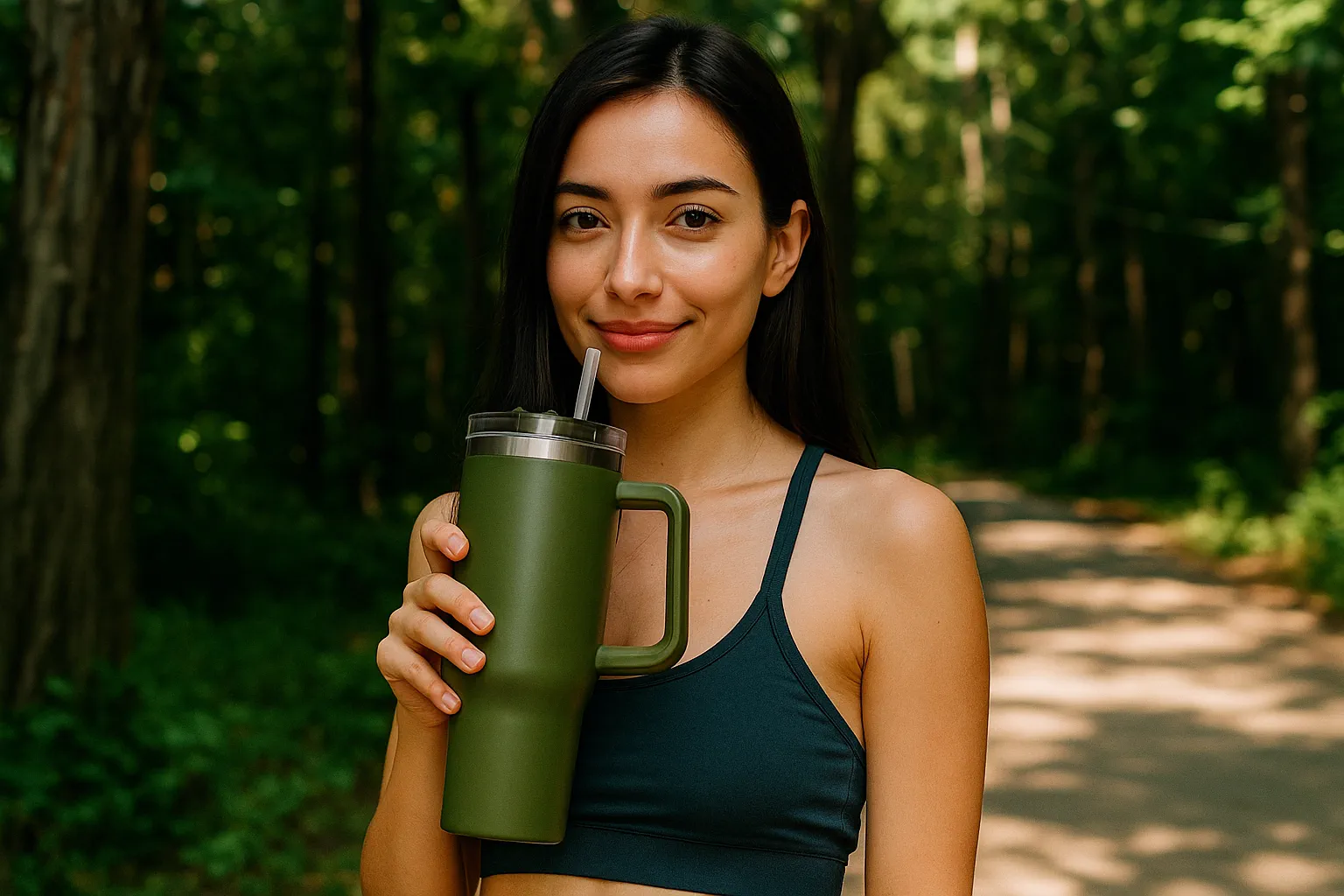 Black Forest | Thermo mug with straw | thermos with handle, 1200ml, green, EXTRALINK EX.28624 5907207228624