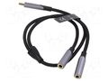 Cable; Jack 3.5mm socket x2,USB C plug; gold-plated; 0.3m; black VENTION BGNHY