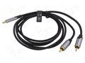 Cable; RCA plug x2,USB C plug; gold-plated; 1.5m; black; Core: Cu VENTION BGUHG