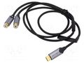 Cable; RCA socket x2,USB C plug; gold-plated; 0.5m; black; 29AWG VENTION BGVHD