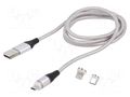 Cable; magnetic,USB 2.0; 1m; grey; 480Mbps; textile; 3A SAVIO SAVKABELCL-153