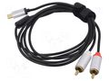 Cable; RCA plug x2,USB C plug; 1.5m; black; 0.08mm2; Cores: 3 TASKER TAS-TK065