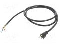Cable; 3x14AWG; NEMA 5-15 (B) plug,wires; PVC; 2m; black; 15A; 125V Qualtek Electronics 311024-01
