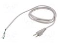 Cable; 3x18AWG; NEMA 5-15 (B) plug,wires; PVC; 2.4m; grey; 10A Qualtek Electronics 211012-06