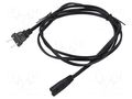 Cable; 2x18AWG; IEC C7 female,NEMA 1-15 (A) plug; PVC; 1.8m; 7A Qualtek Electronics 223020-01