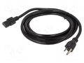 Cable; 3x14AWG; IEC C13 female,NEMA 5-15 (B) plug; PVC; 3m; black Qualtek Electronics 312019-01