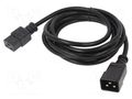 Cable; 3x14AWG; IEC C19 female,IEC C20 male; PVC; 3m; black; 15A Qualtek Electronics 331010-01