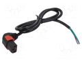 Cable; IEC C13 female angled down,wires; PVC; 1m; black; 10A; 250V IEC LOCK IEC-PC2056