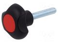 Knob; Ø: 32mm; Ext.thread: M6; Int.thread: M6; 25mm; H: 22mm; Cap: red ELESA+GANTER EG-167755-C6