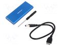 Hard discs housing: M.2; PnP; SATA III,USB 3.0; aluminium; blue QOLTEC QOLTEC-51832