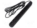 Plug socket strip: protective; Sockets: 8; 230VAC; 10A; black; 1.5m PLASTROL W-00023