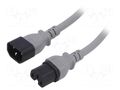 Cable; 3x14AWG; IEC C14 male,IEC C15 female; PVC; 1m; grey; 15A LIAN DUNG SN28-3/14/1.0GY