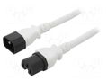 Cable; 3x14AWG; IEC C14 male,IEC C15 female; PVC; 1m; white; 15A LIAN DUNG SN28-3/14/1.0WH