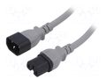 Cable; 3x14AWG; IEC C14 male,IEC C15 female; PVC; 1.8m; grey; 15A LIAN DUNG SN28-3/14/1.8GY