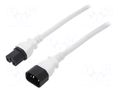 Cable; 3x14AWG; IEC C14 male,IEC C15 female; PVC; 1.8m; white; 15A LIAN DUNG SN28-3/14/1.8WH