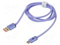 Cable; USB 2.0; USB A plug,USB C plug; 1.2m; violet; textile; 100W BASEUS CAJY000405