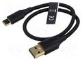 Cable; USB 2.0; USB A plug,USB C plug; gold-plated; 0.25m; black VENTION CTFBC