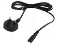 Cable; 2x0.75mm2; BS 1363 (G) plug,IEC C7 female; PVC; 1.8m; 2.5A POS POSAC-C7UK18BK