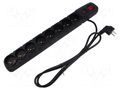 Plug socket strip: protective; Sockets: 8; 230VAC; 10A; black HSK DATA ACAR-S8-PRO-1.5B