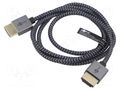Cable; HDMI plug,both sides; PVC; textile; 1m; black-grey; silver Goobay GOOBAY-75752