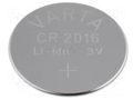 Battery: lithium; CR2016,coin; 3V; 90mAh; non-rechargeable VARTA MICROBATTERY BAT-CR2016/VA