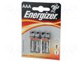 Battery: alkaline; AAA; 1.5V; non-rechargeable; 4pcs. ENERGIZER BAT-LR03/EGB-B